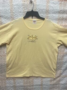 Anvil Women's Size XL Pale Yellow Floral 'Maui' Short Sleeve Tee